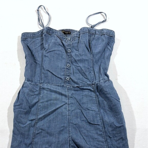 Abercrombie & Fitch Romper Blue Denim Lyocell Button Sleeveless Strap Y2K Sz XL - Picture 2 of 13